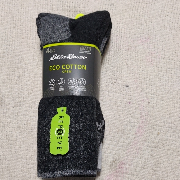 NWT Eddie Bauer Eco Cotton Crew Socks Pack Of 4 Mens 6-12 Shoe Size - Picture 1 of 7